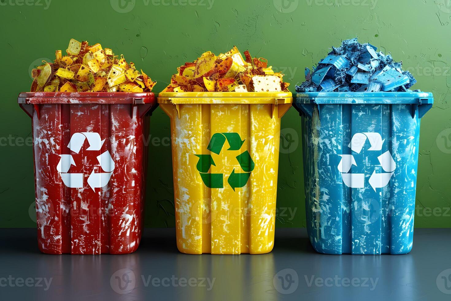 Sustainable Waste Management Concept with Colorful Recycling Bins for Environment and Design photo