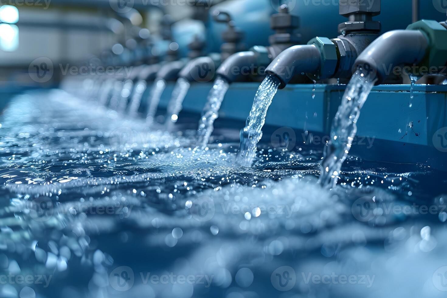Industrial Water Treatment System with Flowing Pipes and Blue Machinery Components photo