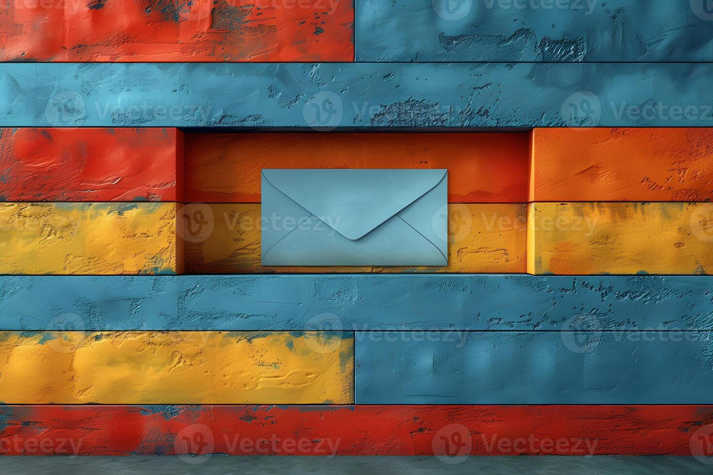 Colorful Abstract Brick Wall with Blue Envelope Centerpiece for Creative Design photo