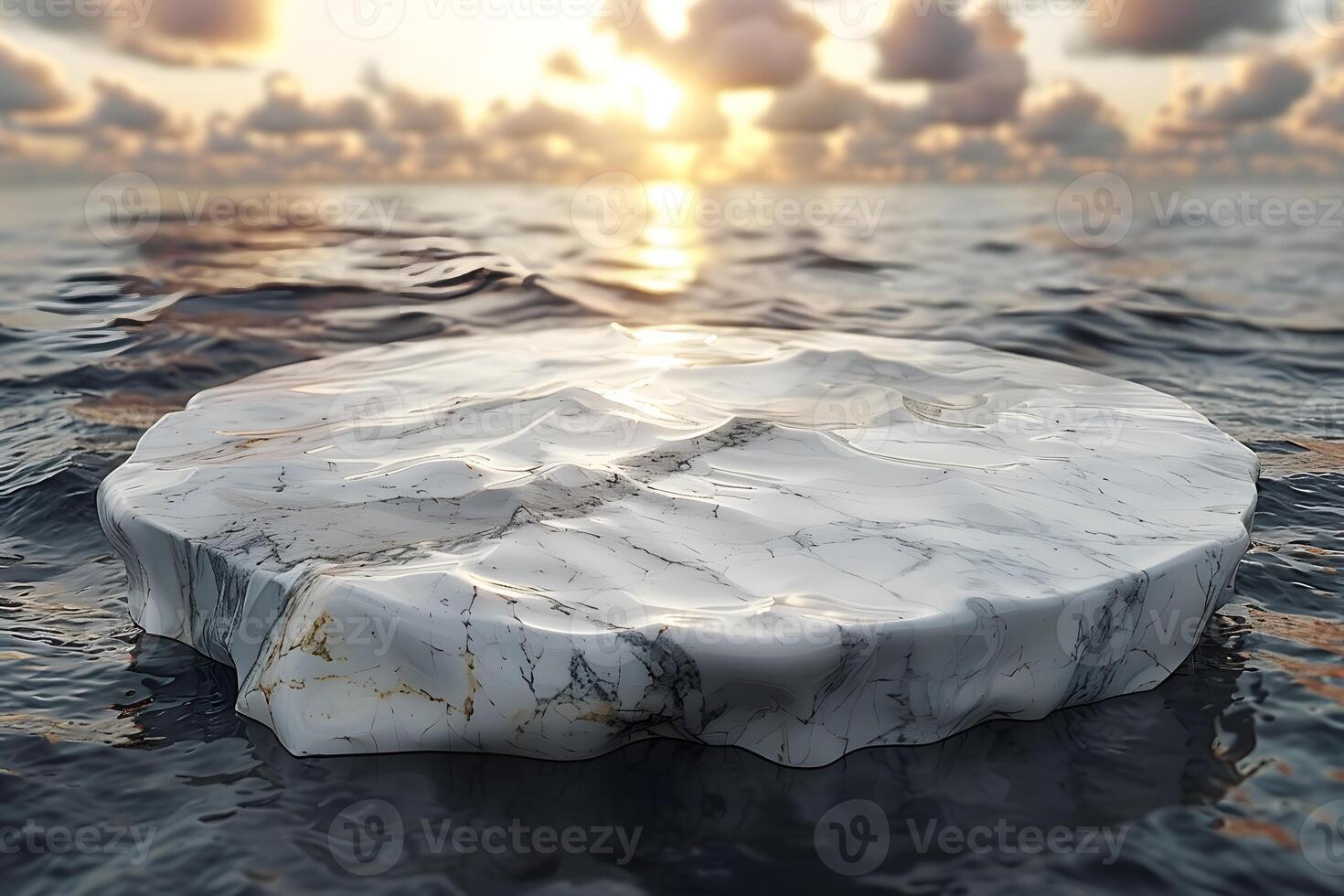 Serene Ocean Sunset with Floating Marble Platform for Design and Inspiration photo