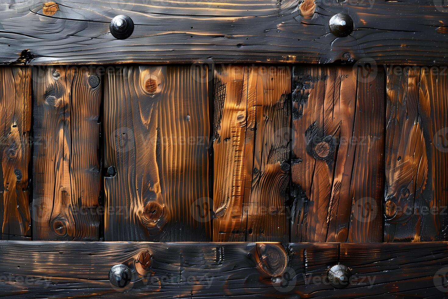 Rustic Wooden Barrel Texture with Burnt Wood Finish for Design and Decoration photo