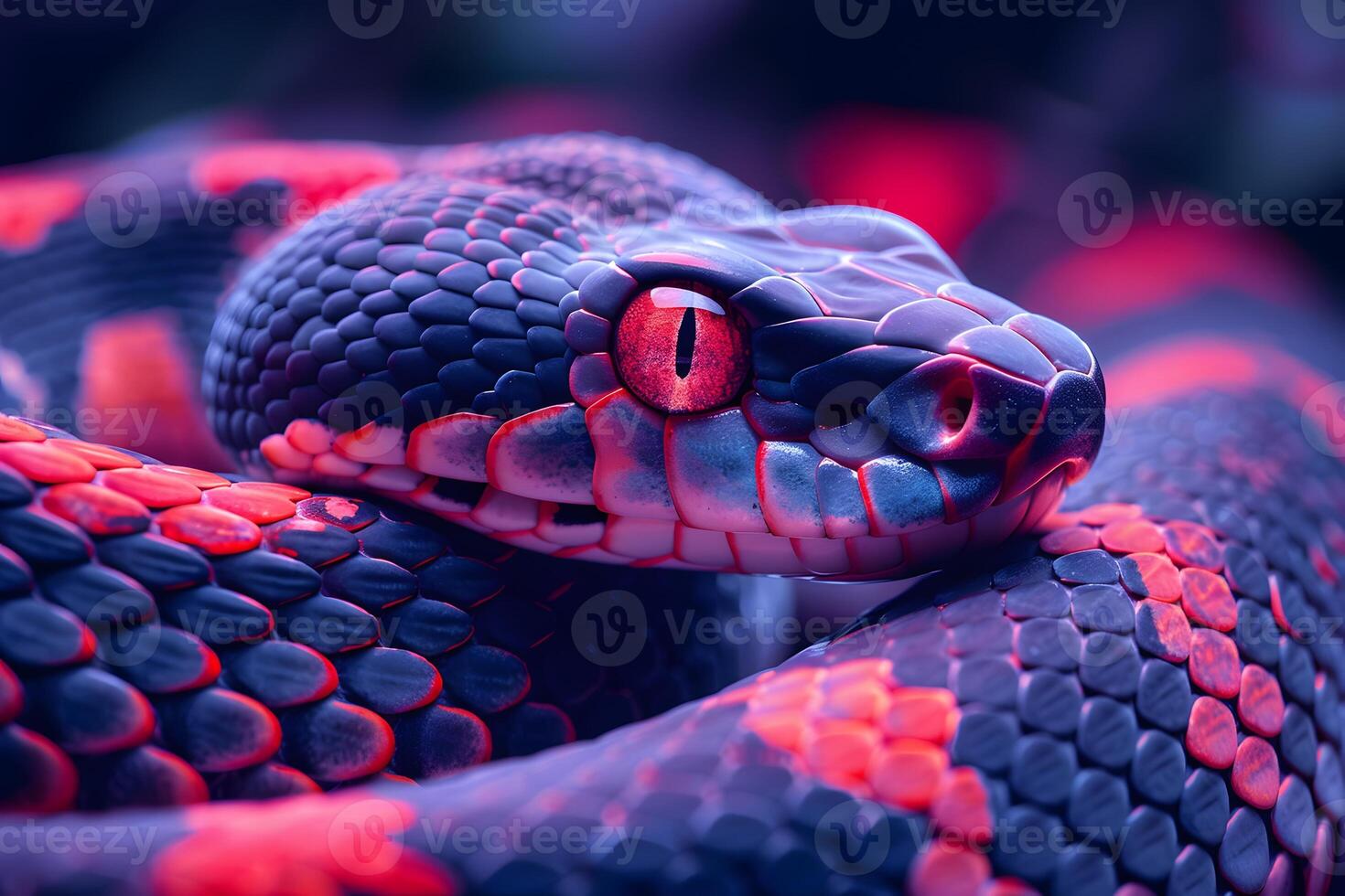 Vibrant Red and Blue Snake Close-Up Nature's Intricate Design photo