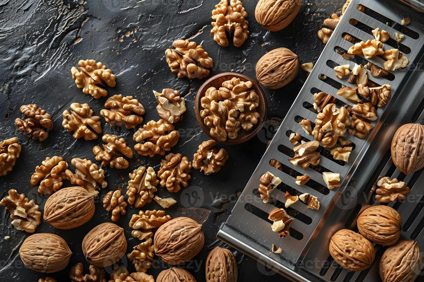 Rustic Walnut Harvest with Nutcracker for Culinary and Health Concepts photo