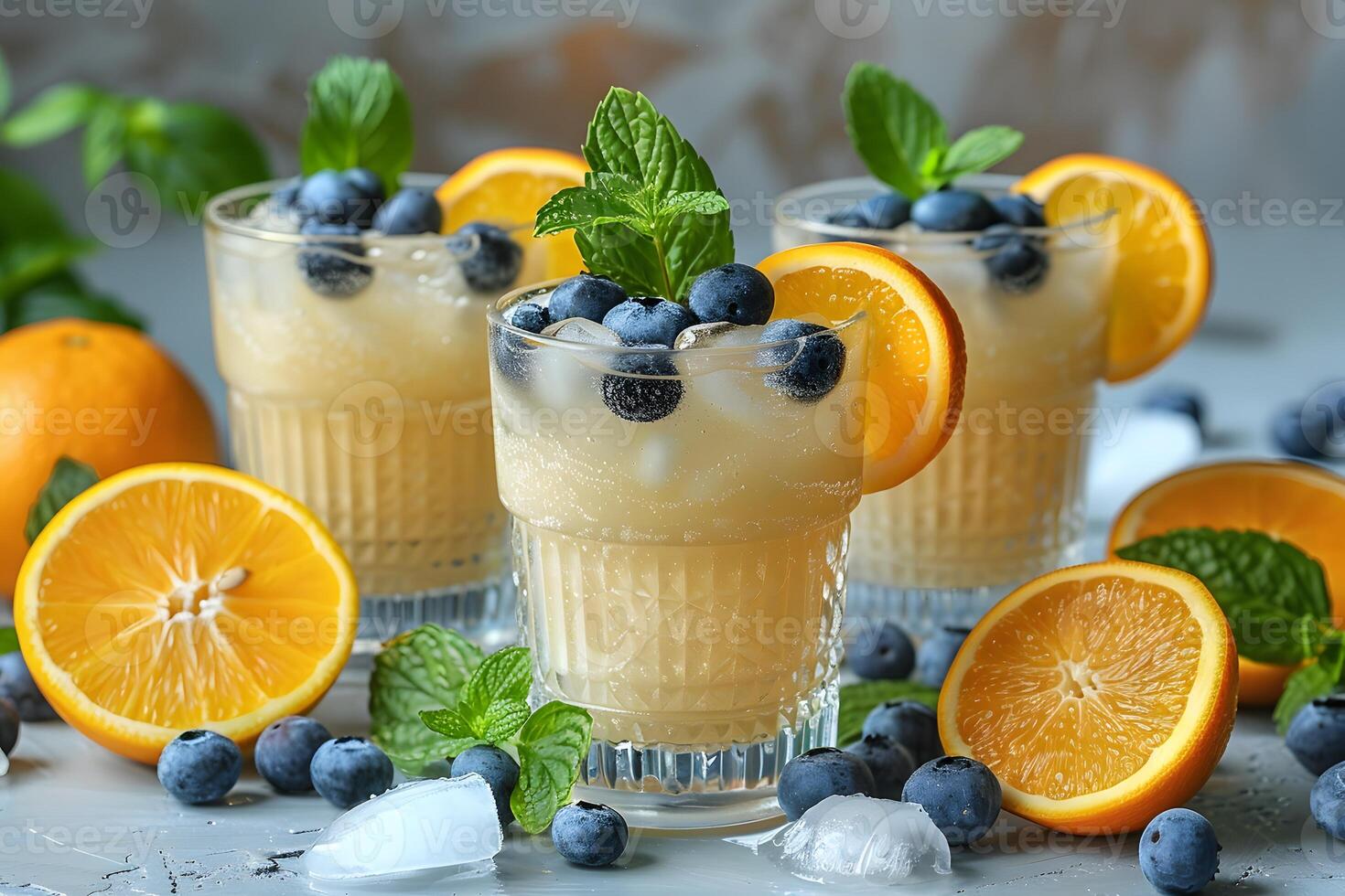 Refreshing Citrus Blueberry Mocktail with Ice and Mint for Summer Parties photo