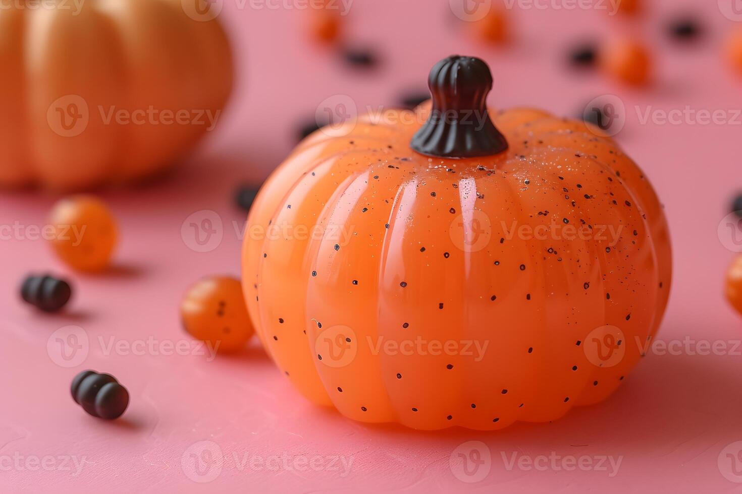 Festive Halloween Pumpkin Decoration on Pastel Background for Seasonal Design photo