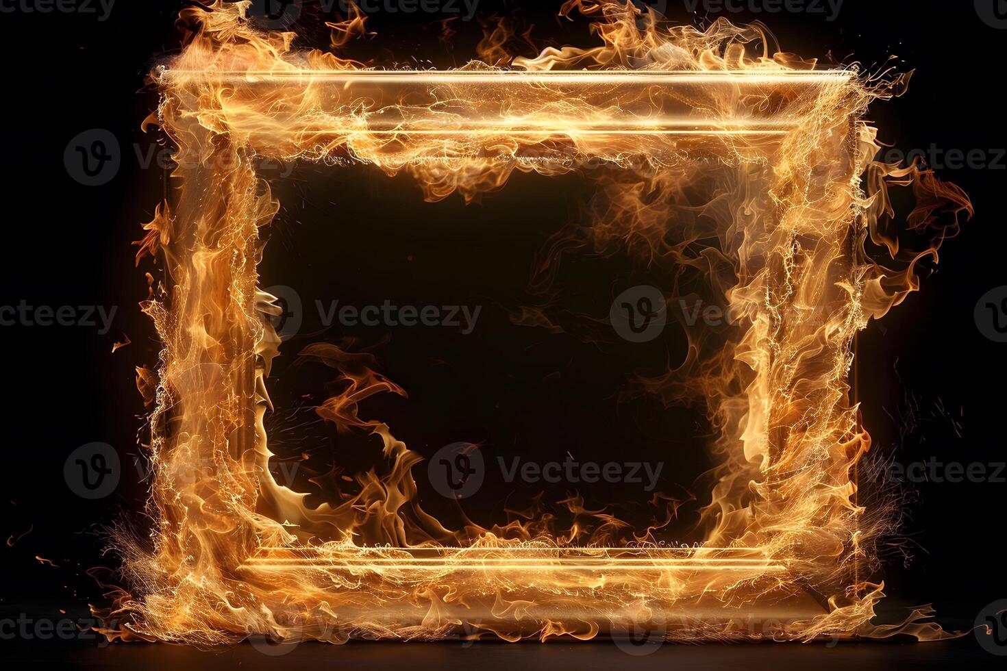 Fiery Square Frame with Dancing Flames on Dark Background photo