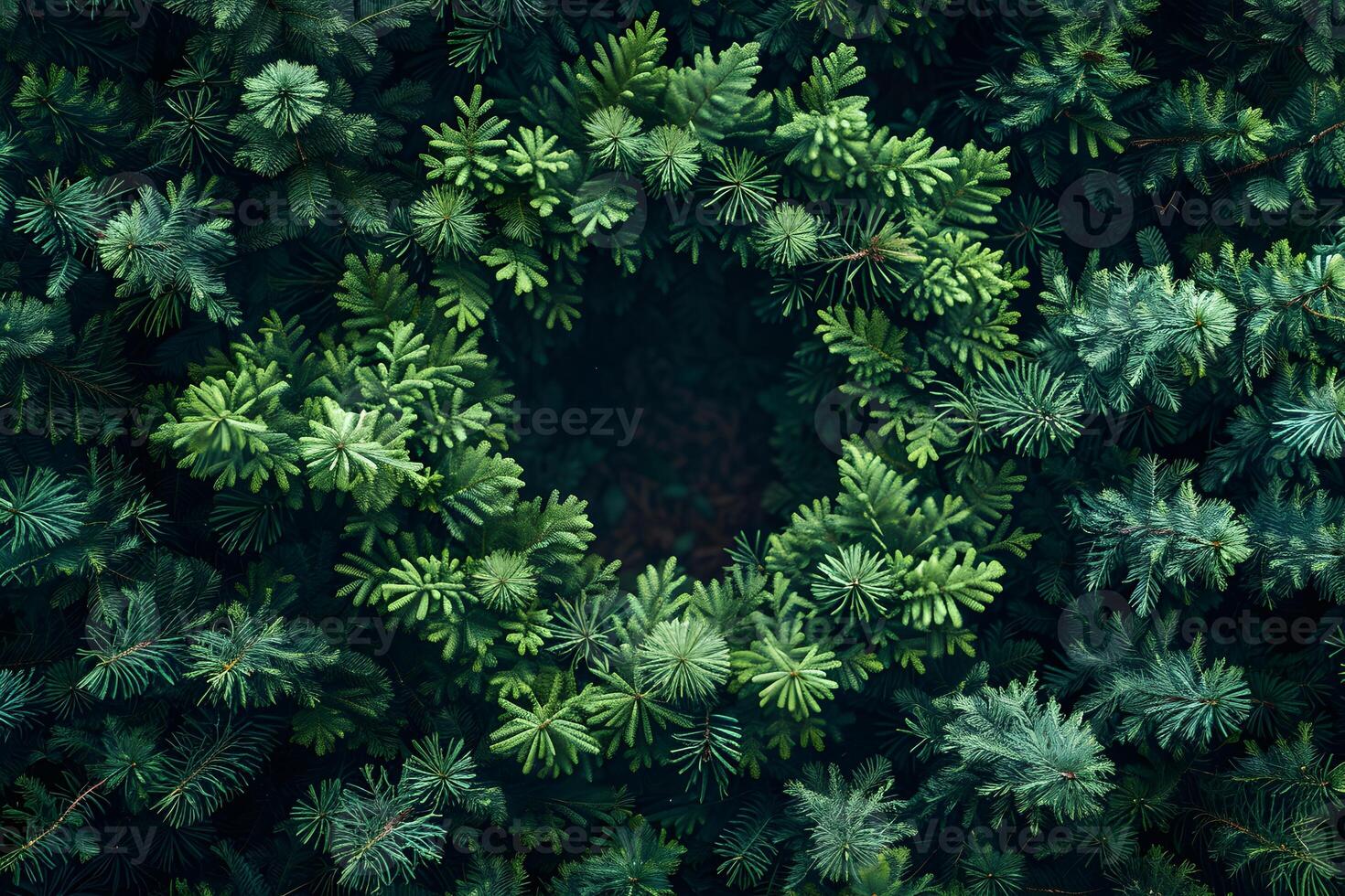 Nature's Green Spiral Lush Evergreen Forest Canopy from Above photo