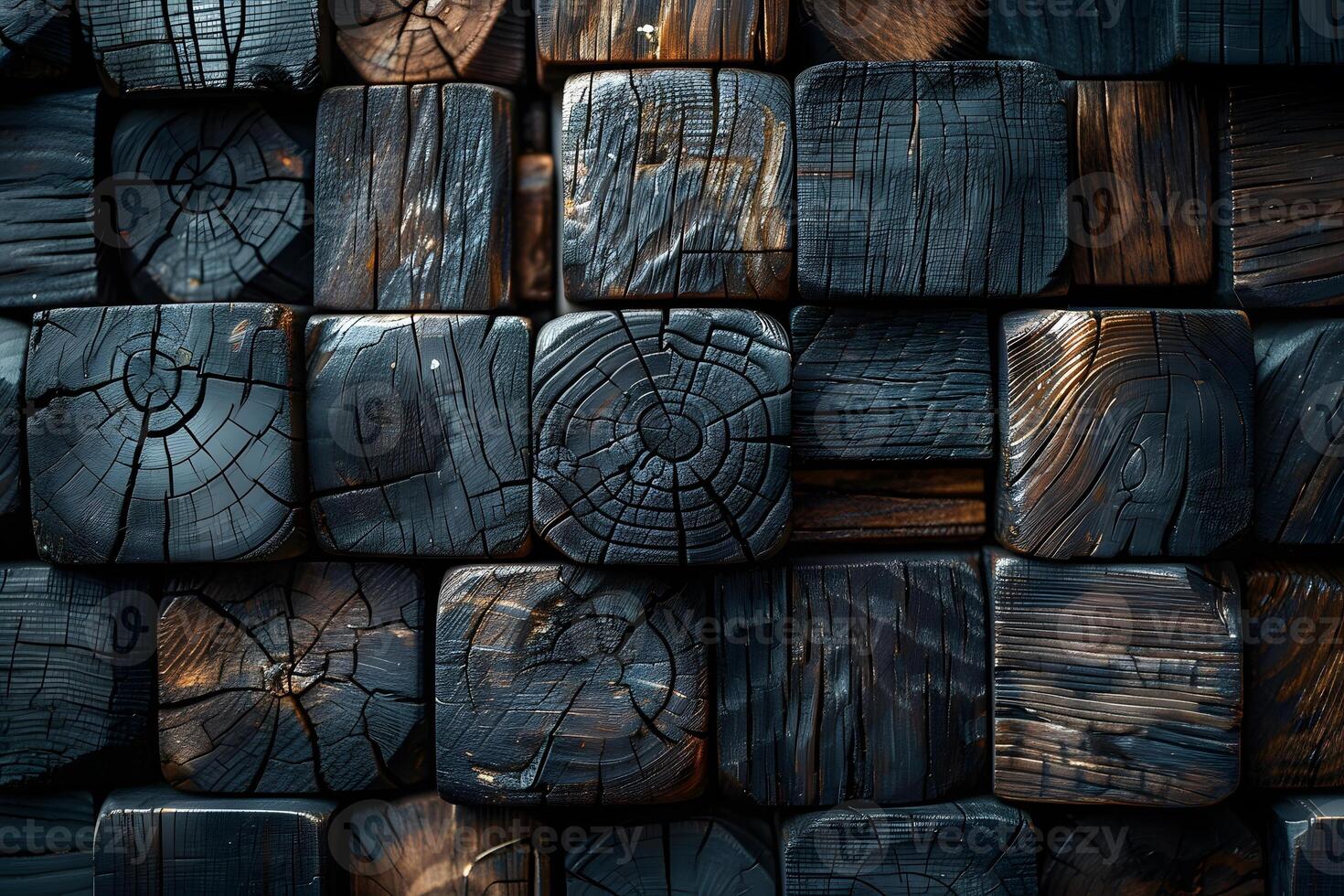 Rustic Charred Wood Block Texture for Interior Design and Art Projects photo