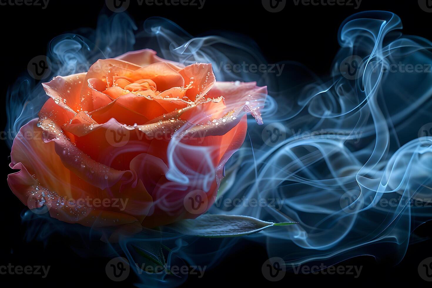Enchanting Orange Rose with Swirling Smoke for Floral Design Art photo