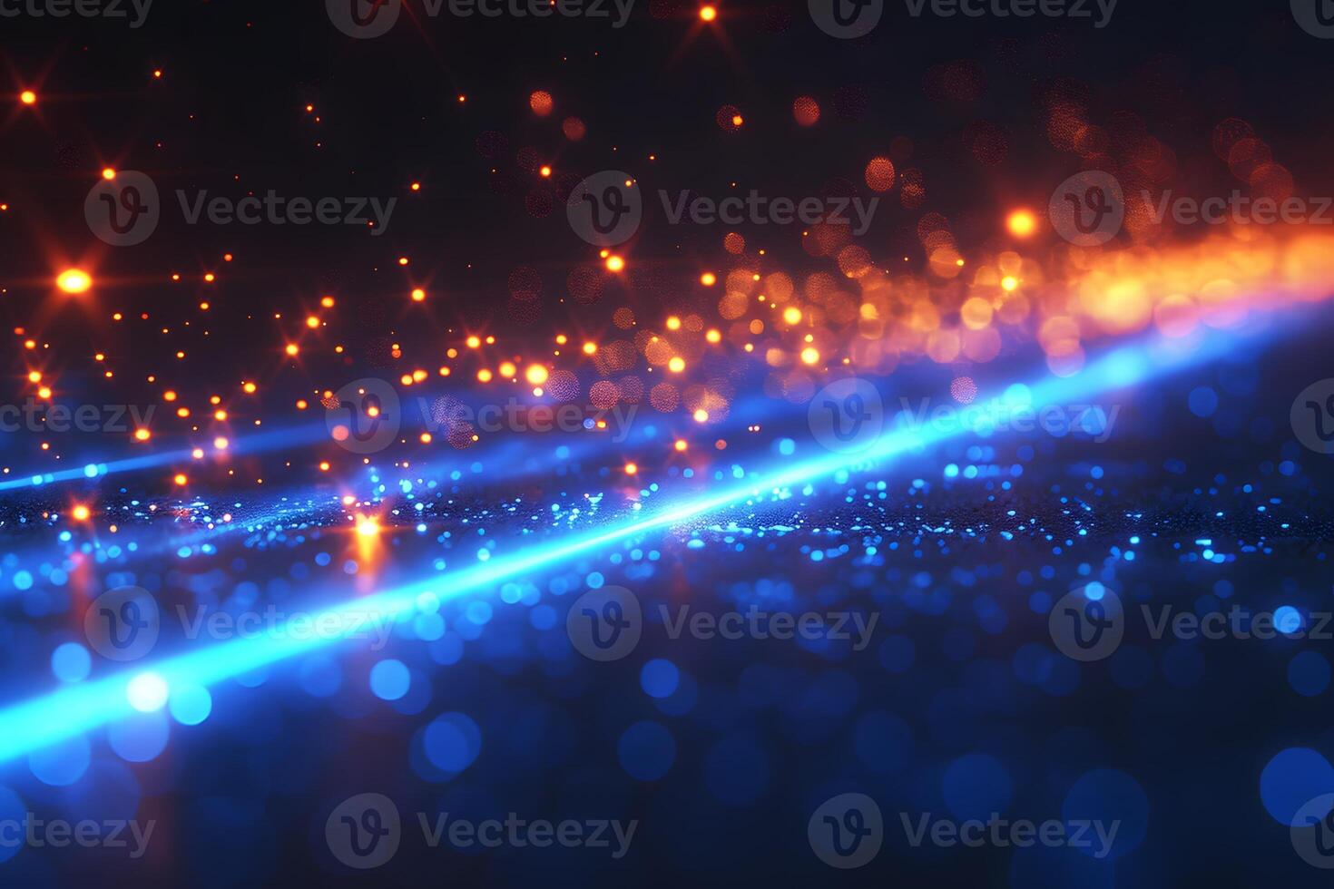 Futuristic Neon Light Trail with Sparkling Bokeh for Digital Design photo