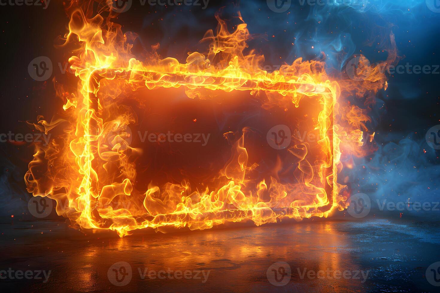 Fiery Frame with Flames and Smoke for Dynamic Visuals and Design photo