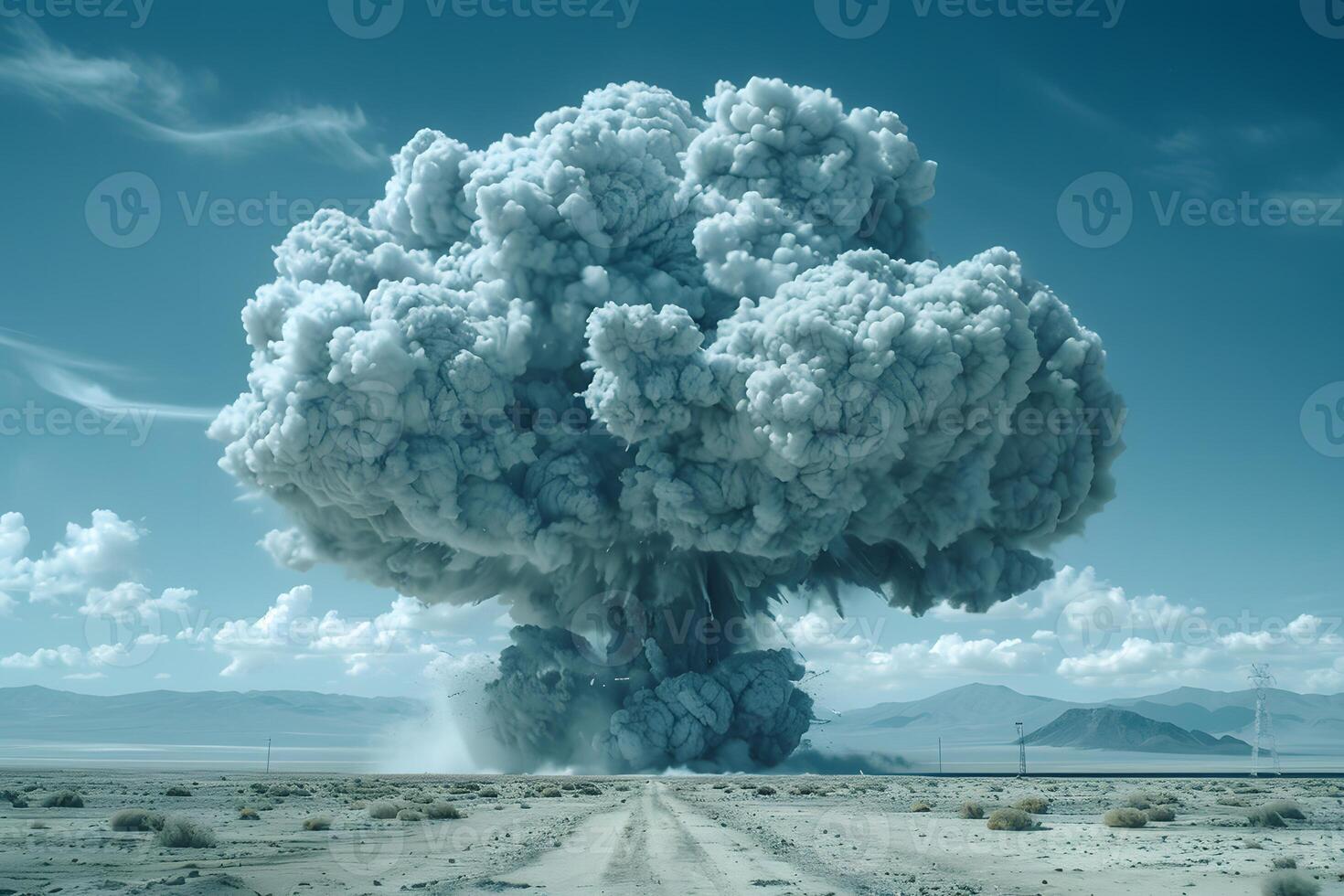Dramatic Explosion Cloudscape in Remote Desert Landscape for Impactful Visual Art photo