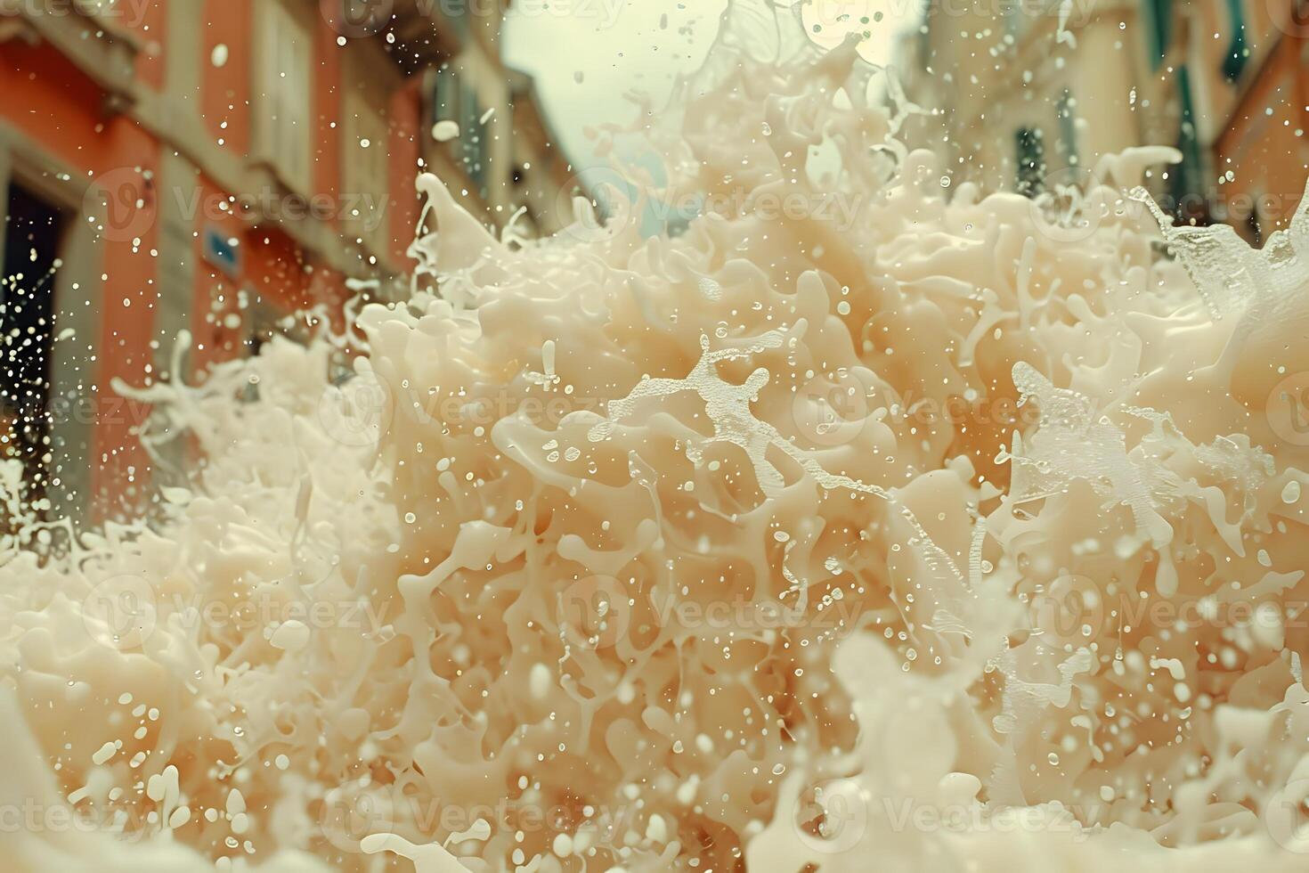 Abstract Urban Flooding - Surreal Milk Wave Surge in City Street Art photo