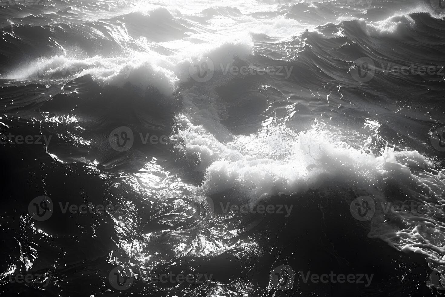 Dramatic Ocean Waves in Monochrome Light Capturing the Power and Movement of the Sea photo