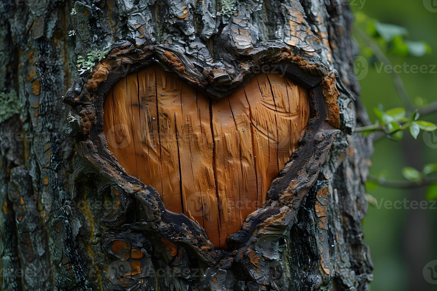 Heart-Shaped Carving on Tree Trunk in Nature - Symbol of Love and Connection photo