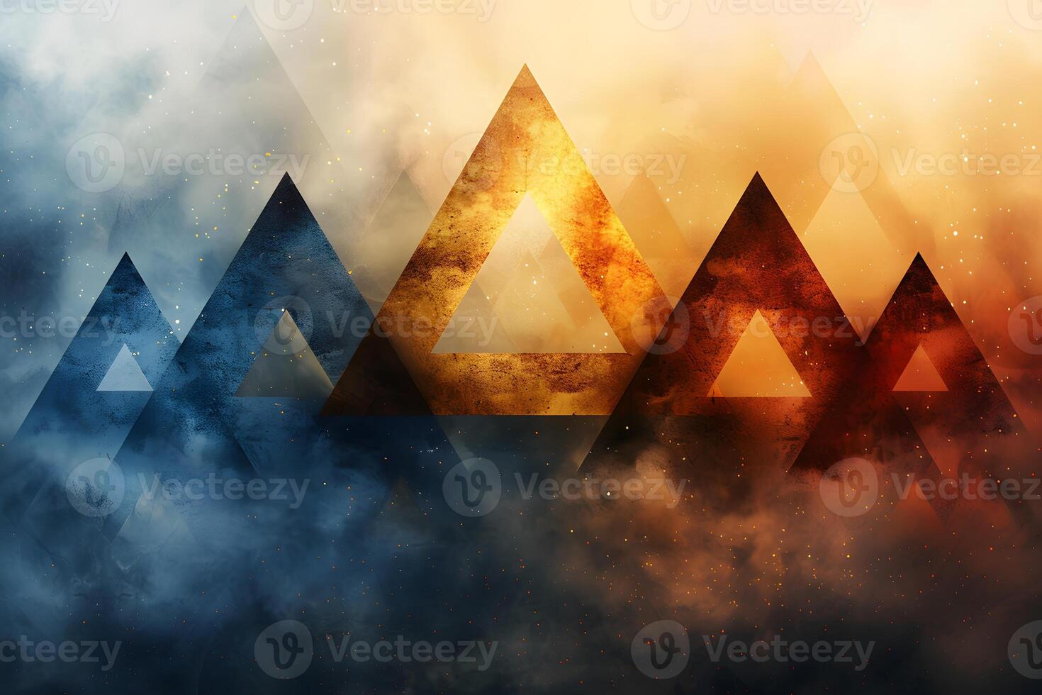Abstract Geometric Landscape with Triangular Shapes and Vibrant Gradient photo
