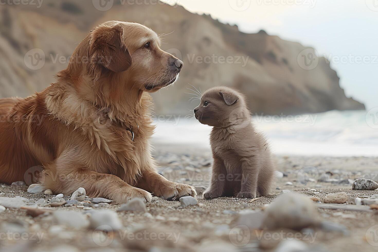 Adorable Dog and Puppy Bonding on Pristine Pebble Beach photo