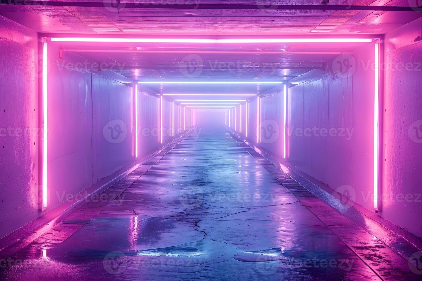 Futuristic Neon Tunnel with Vibrant Pink and Blue Lighting photo