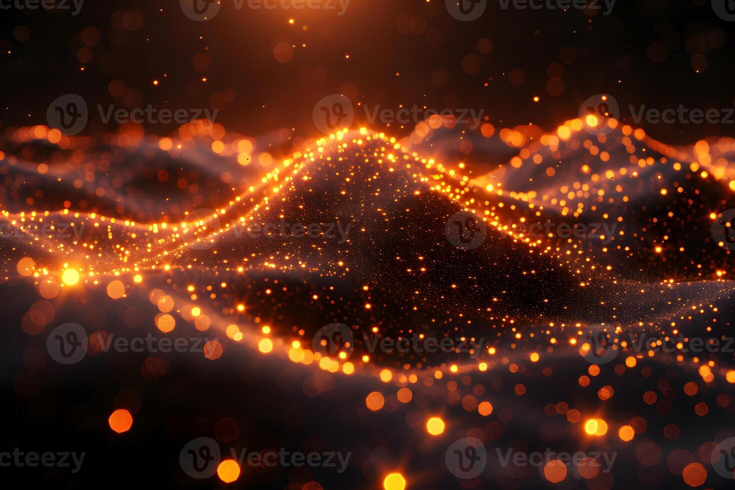Glowing Abstract Landscape with Orange Bokeh and Light Particles for Modern Design photo