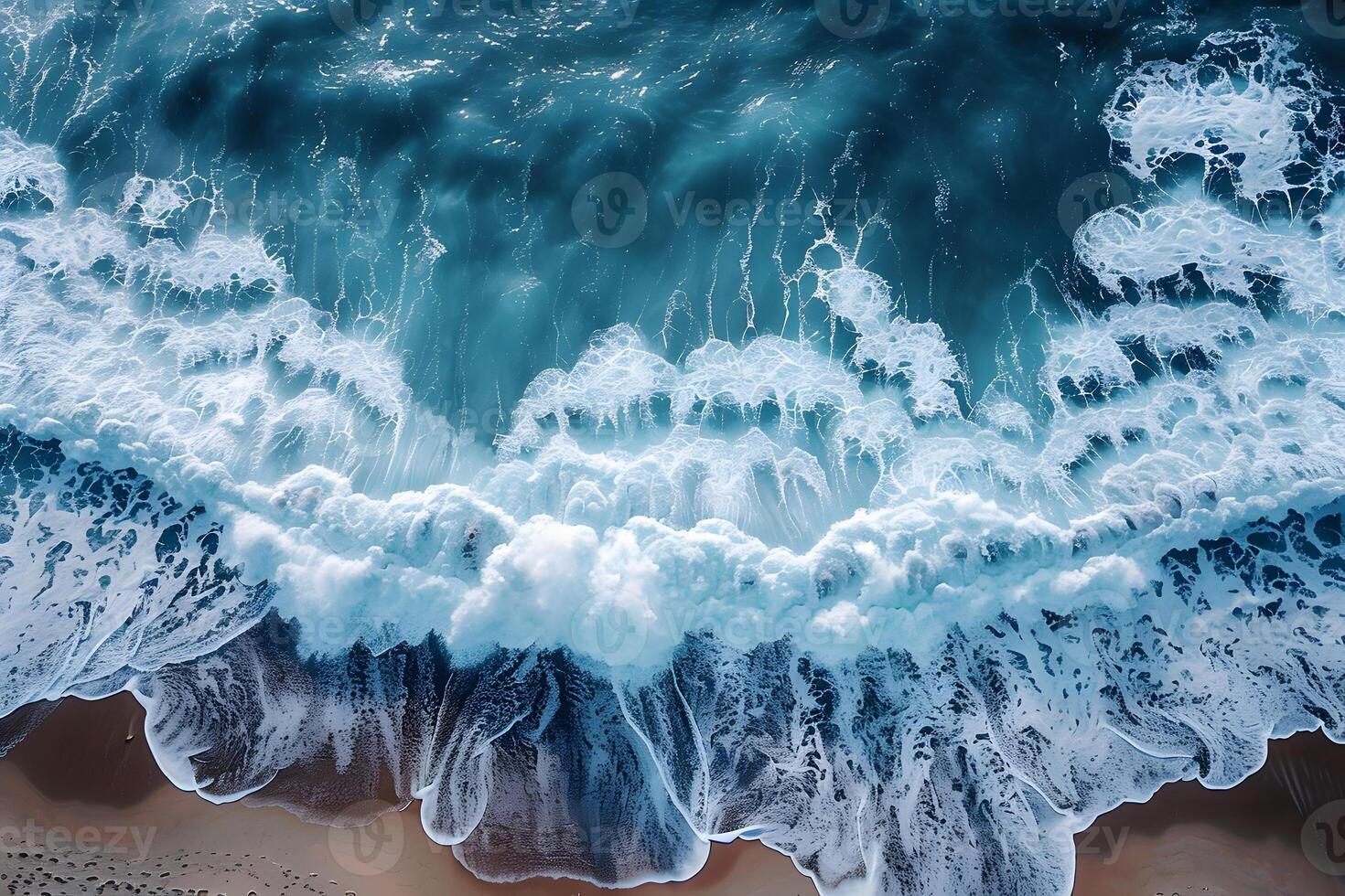 Majestic Ocean Waves Crashing on Sandy Shore Nature's Power and Serenity for Coastal Designs photo