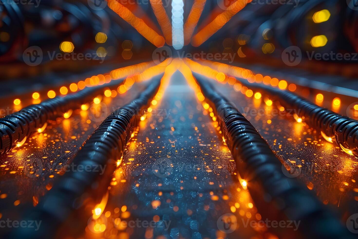 Futuristic Data Center with Glowing Fiber Optic Cables for Technology Innovation photo