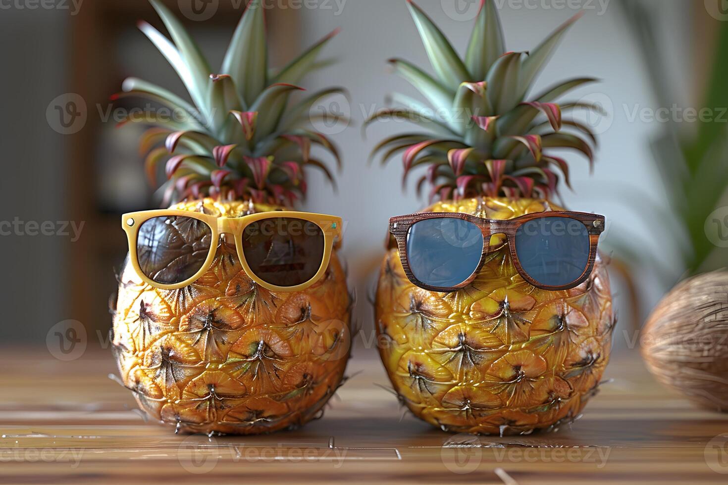 Summer Vacation Vibes with Pineapples in Sunglasses for Tropical Decor and Fun photo