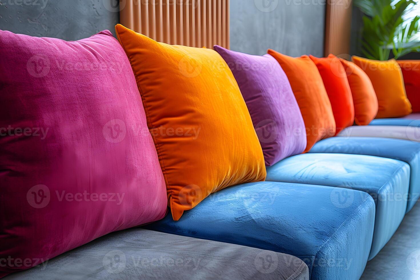 Colorful Modern Sofa with Vibrant Cushions for Contemporary Interior Design photo