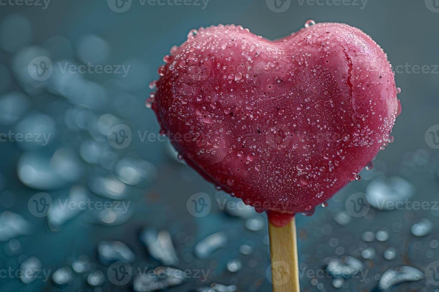 Heart-Shaped Frosted Ice Lolly on a Wooden Stick - Perfect for Summer Designs and Valentine's Concepts photo