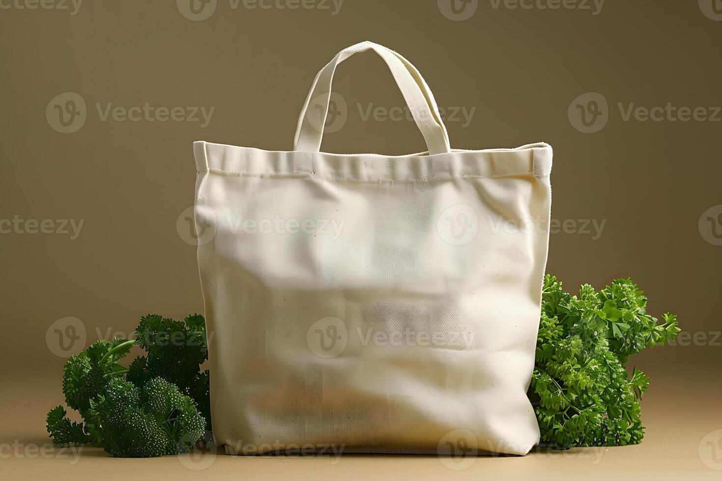 Eco-Friendly Tote Bag with Fresh Herbs for Sustainable Shopping and Green Living photo