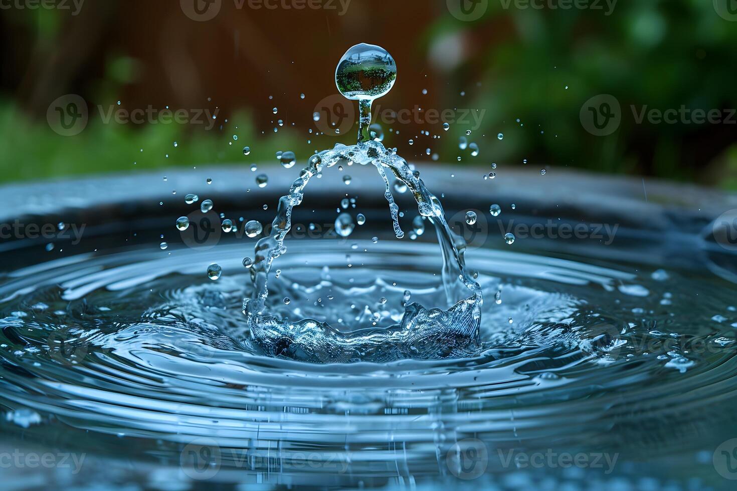 Serene Water Droplet Splash and Ripple in Nature Setting for Meditation and Calm photo