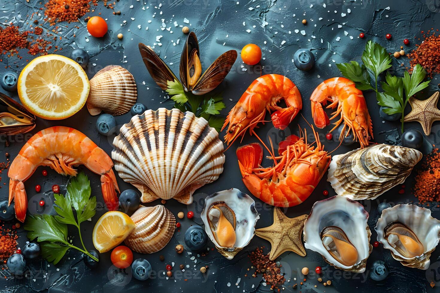 Seafood Medley Fresh Shellfish, Shrimp, and Citrus Arrangement for Culinary Designs photo
