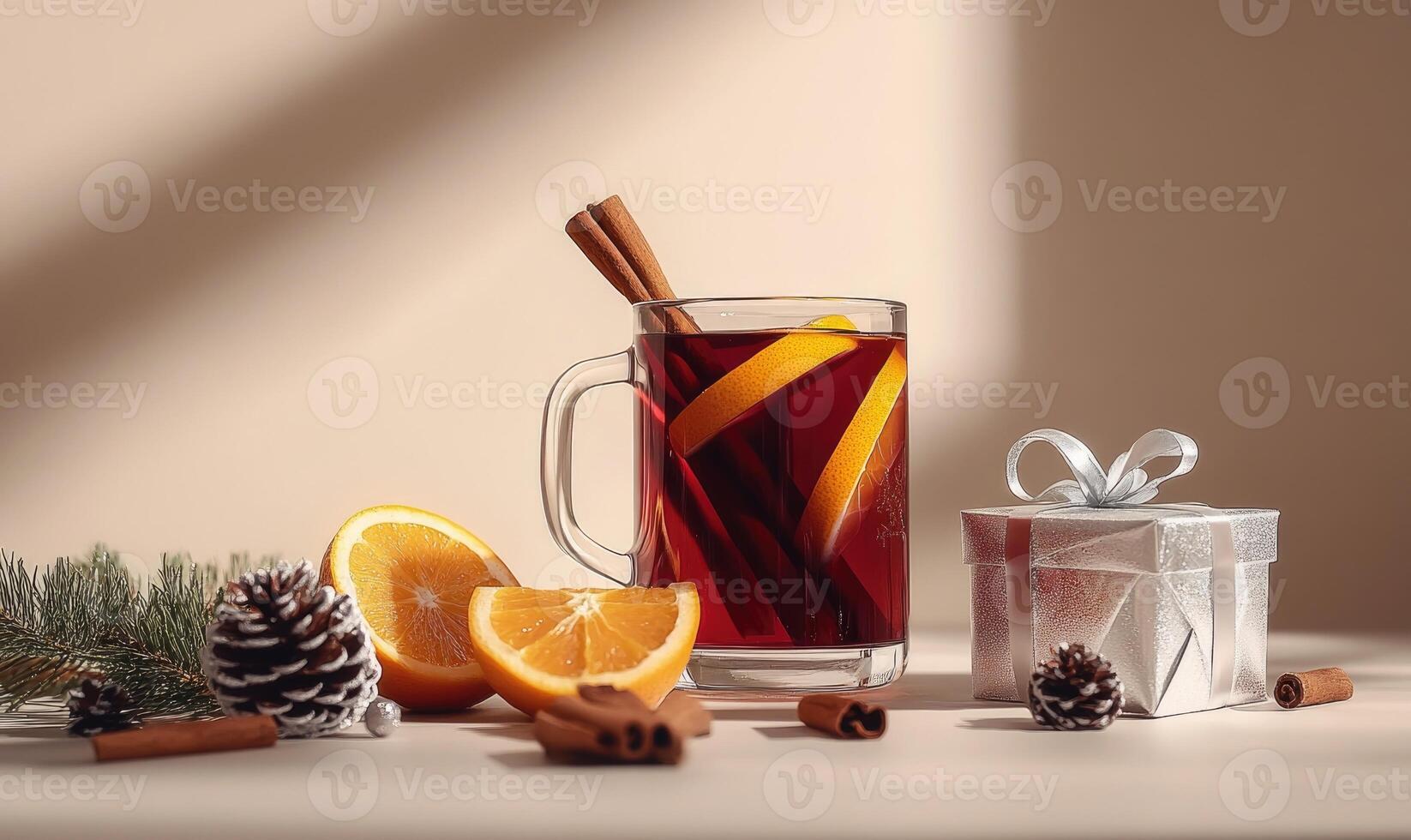 A mug of hot chocolate with orange slices photo