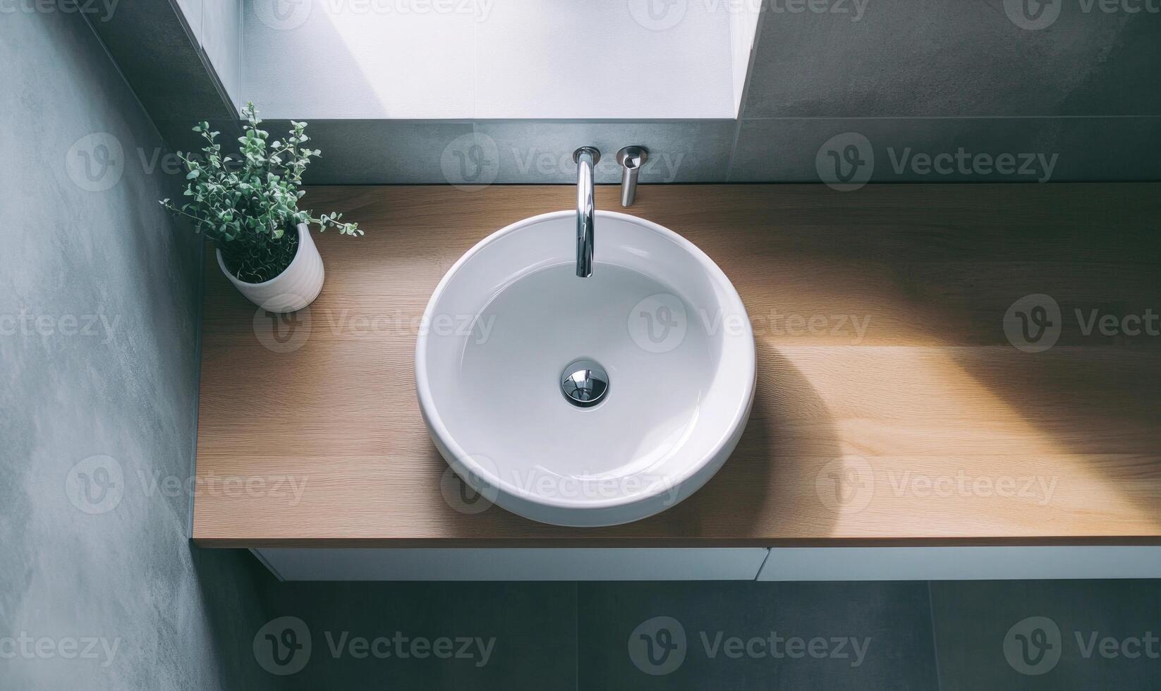 A sink sits on a wooden countertop in a bathroom photo