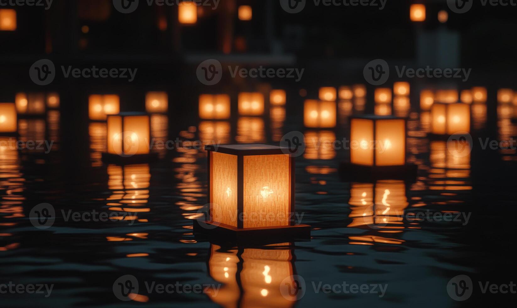 A group of candles floating on water photo