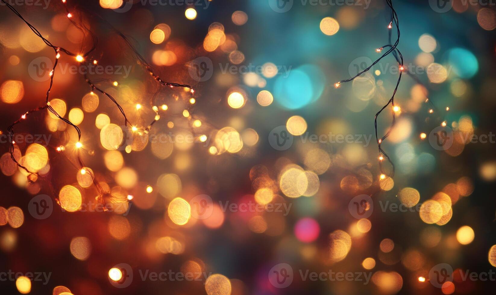 A colorful background with a bunch of lights and a few branches photo