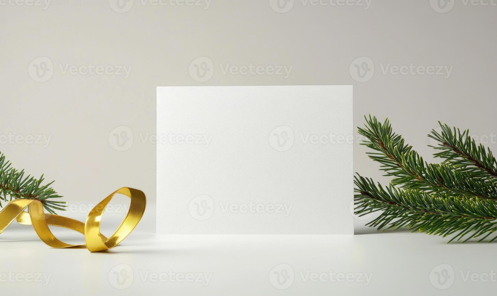 A white card with gold ribbon is on a table photo
