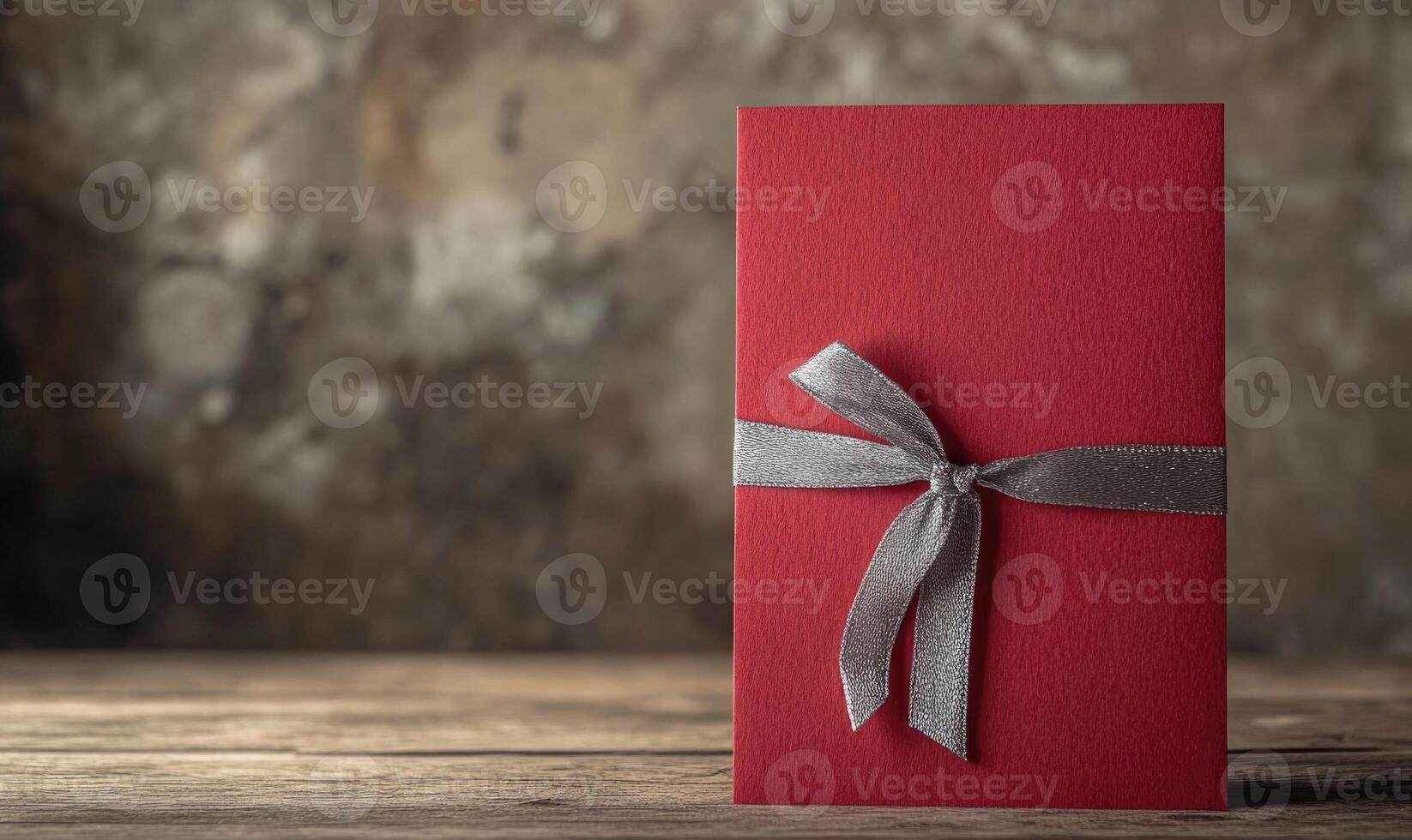 A red card with a silver ribbon on it photo