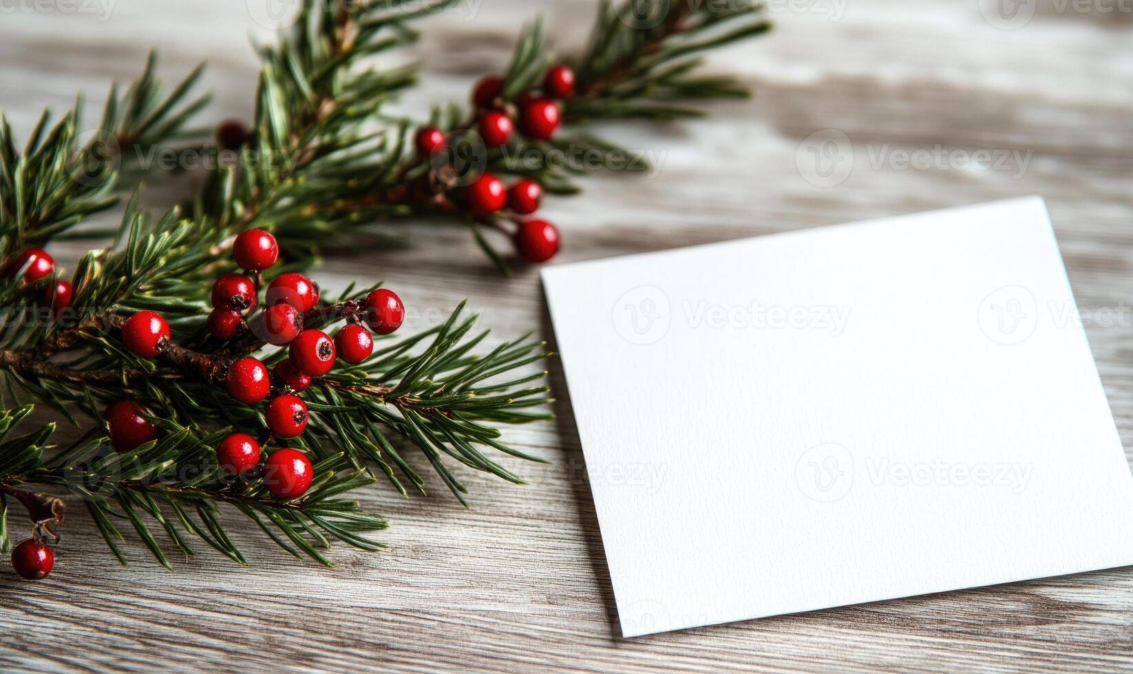 A white card with a red border sits on a wooden table photo