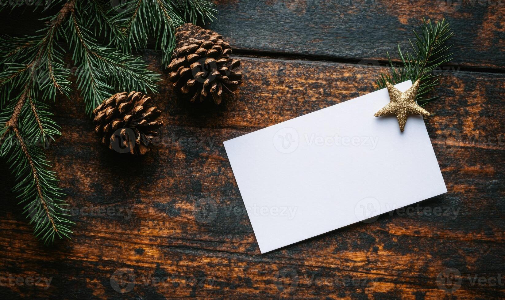 A white card with a star on it sits on a wooden table photo