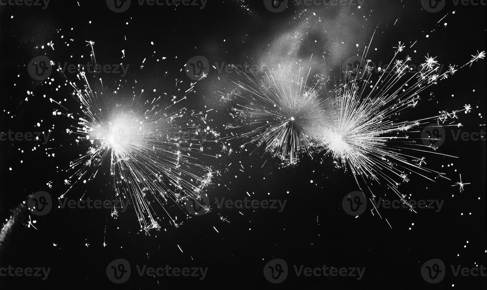 Two fireworks are in the air, one is in the left and the other is in the right photo