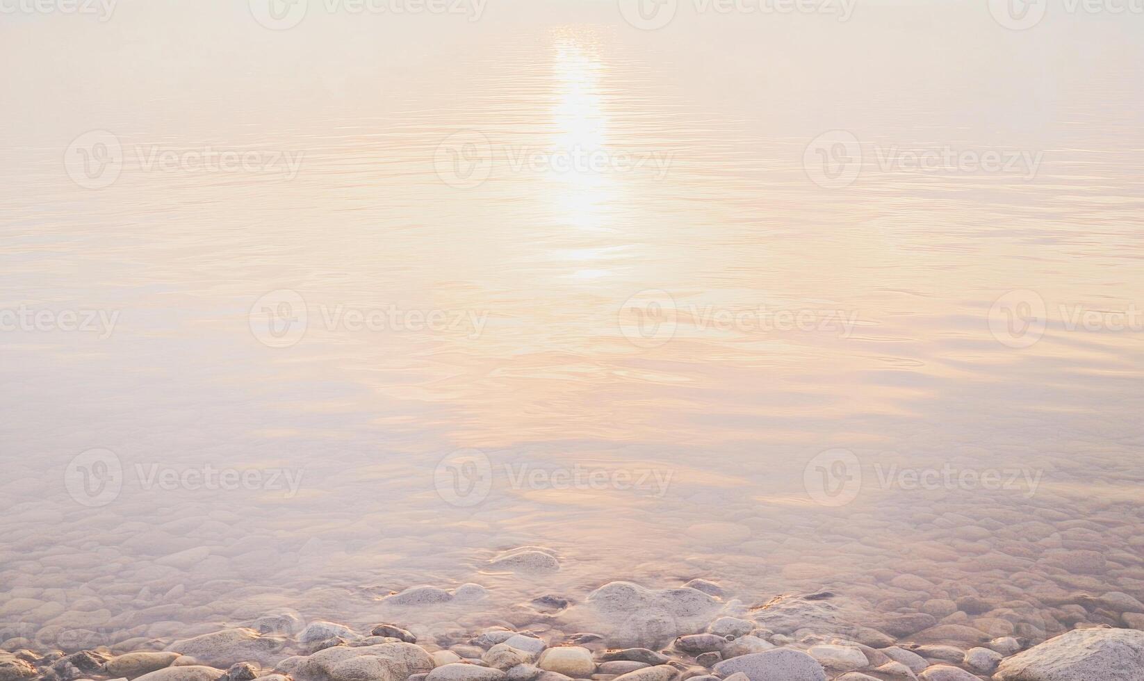 The water is calm and the sky is pink photo