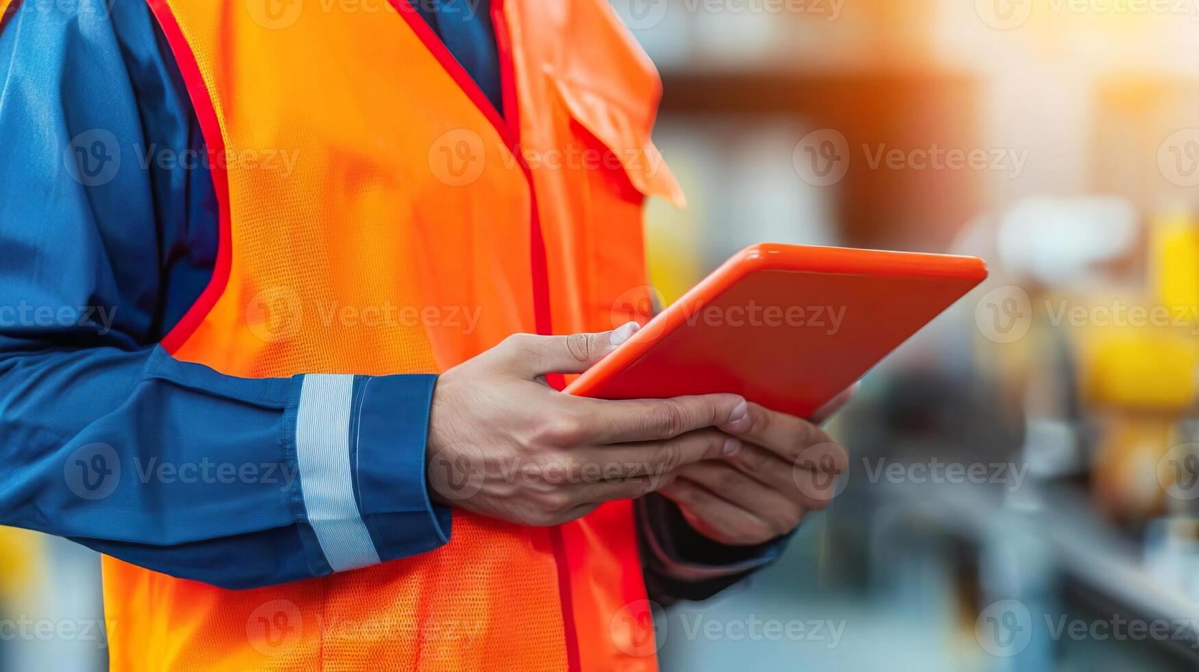 Factory worker supervising automated assembly line, emphasizing consistent quality control photo