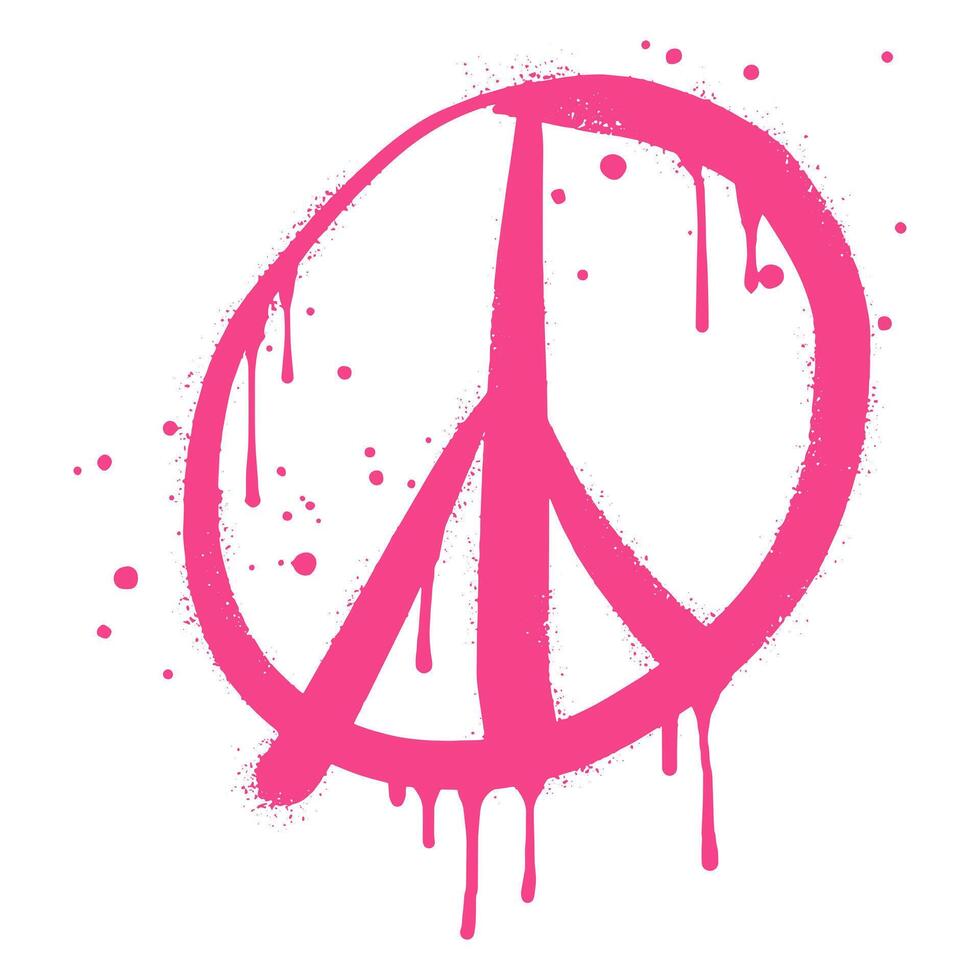 Spray painted graffiti Peace sign. on pink over white. peaceful drip symbol. isolated on white background vector