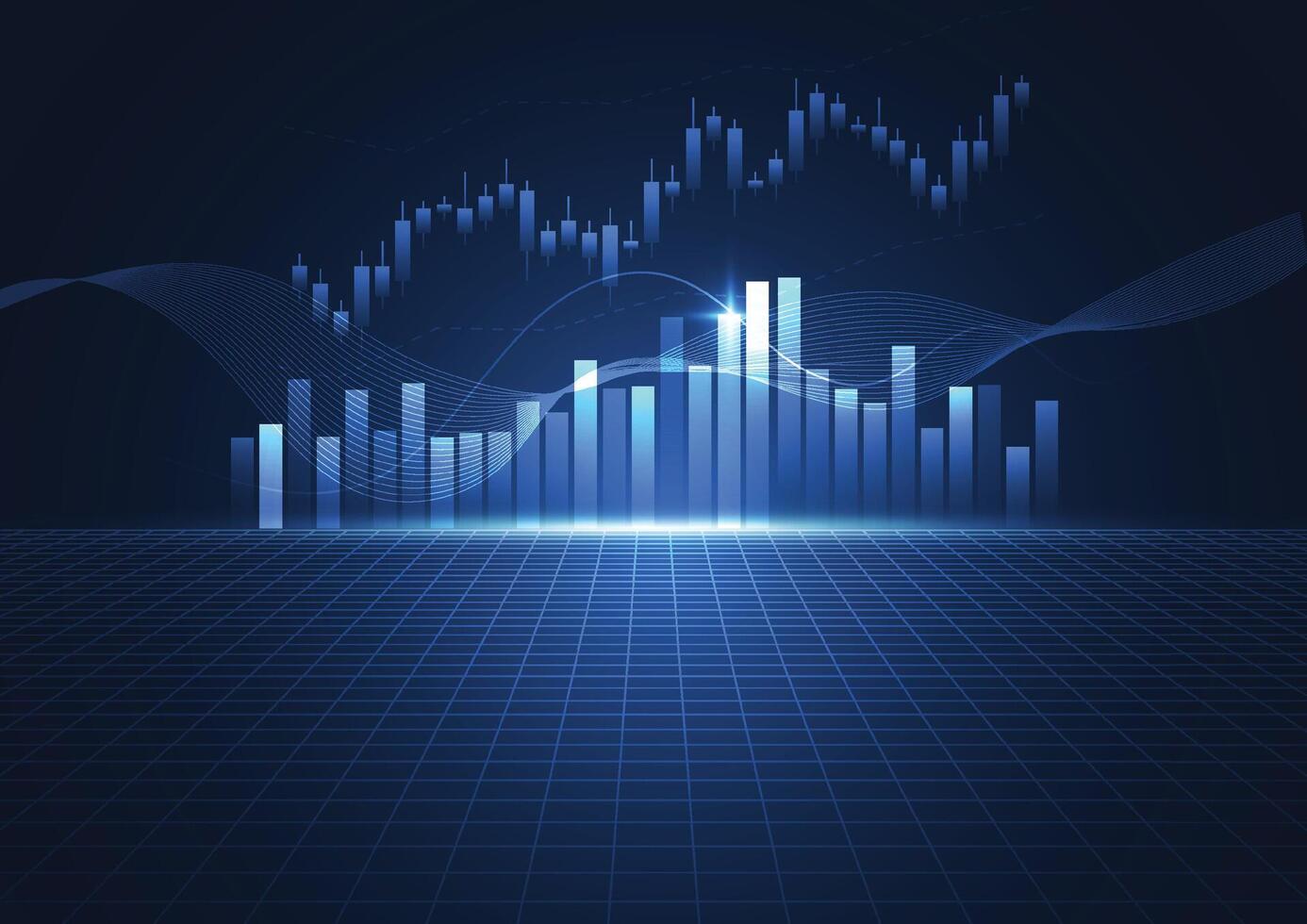 Business candle stick graph chart of stock market investment trading on white background design. Bullish point, Trend of graph vector