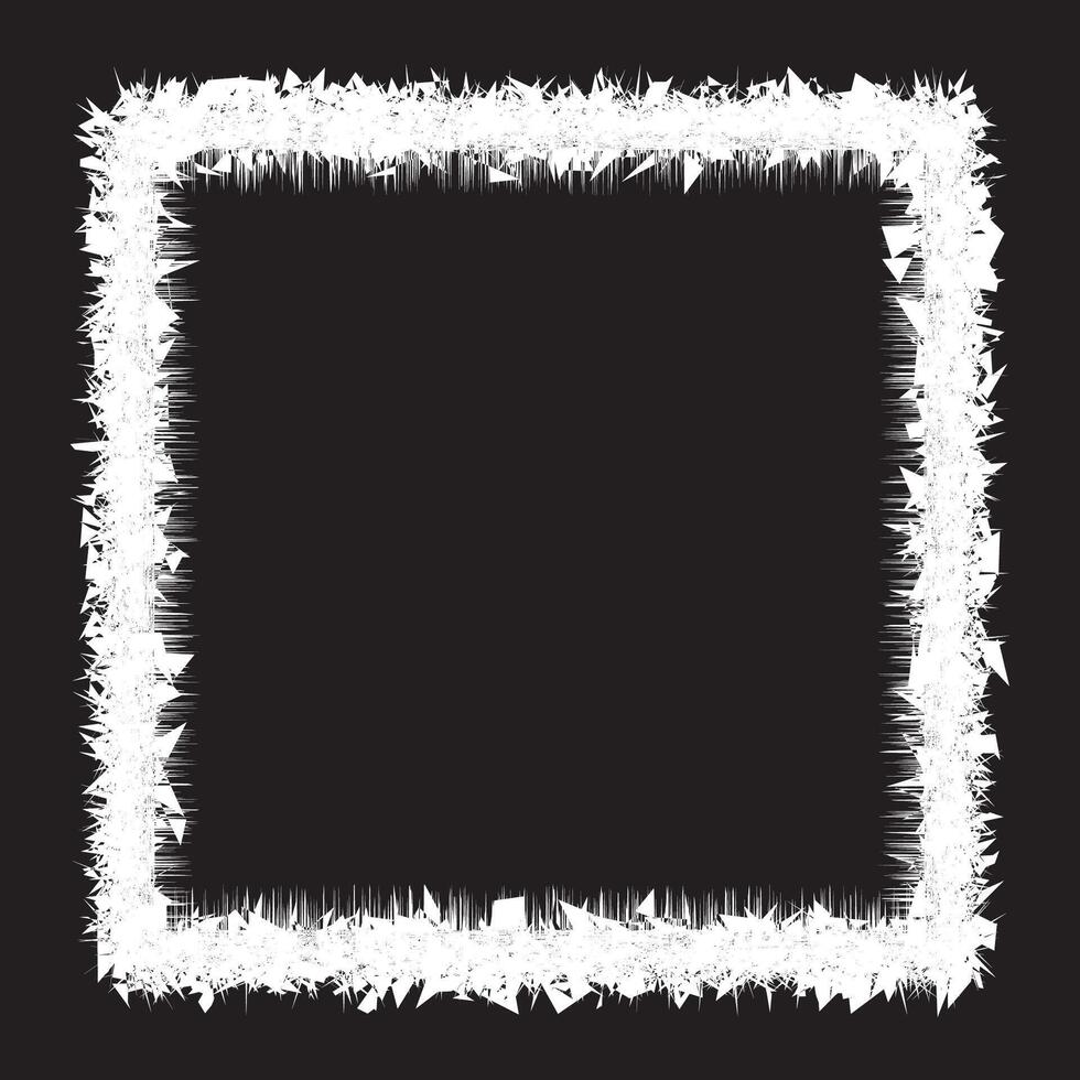Distorted, jagged-edged square frame with a rough texture. Grunge-inspired frame with a raw, aged appearance. Ideal for framing text, images, or graphics in graphic design. vector