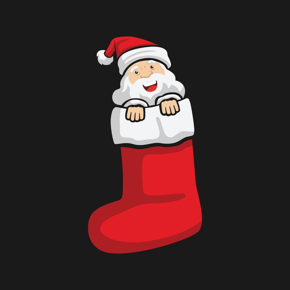 Cheerful and kind Santa Claus in a holiday sock vector
