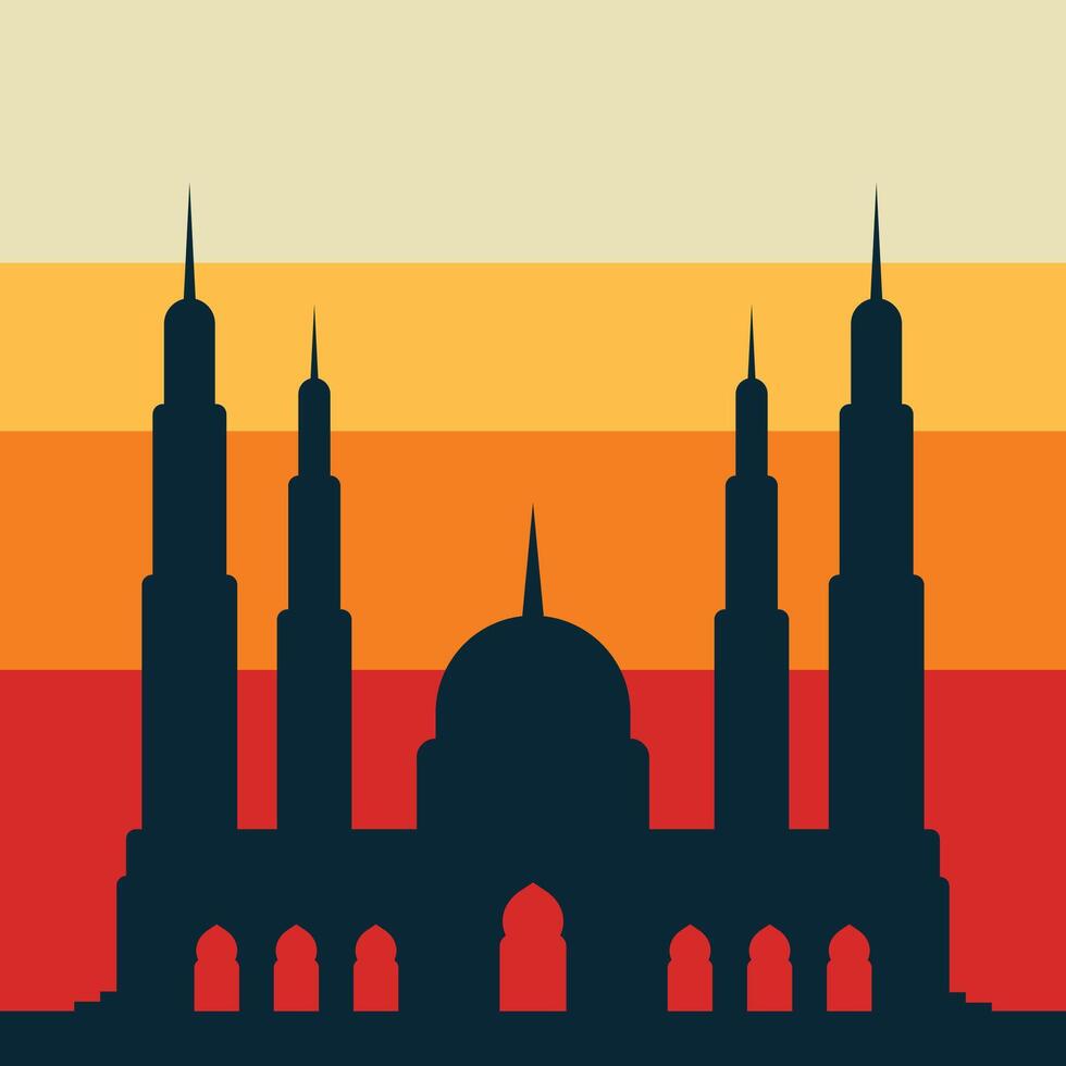 Ramadan background of silhouette mosque in sunset for islamic design vector