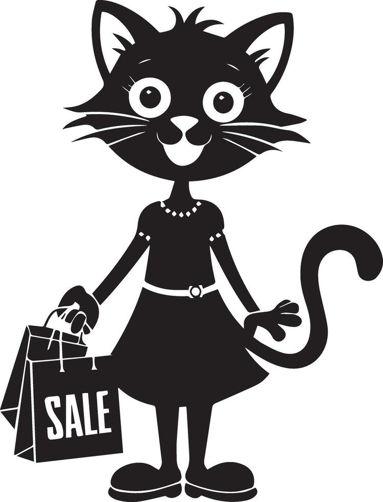 a image about balck friday concept like a modern Happy cat wearing modern dress carrying lots of shopping bag with text sale on bag vector