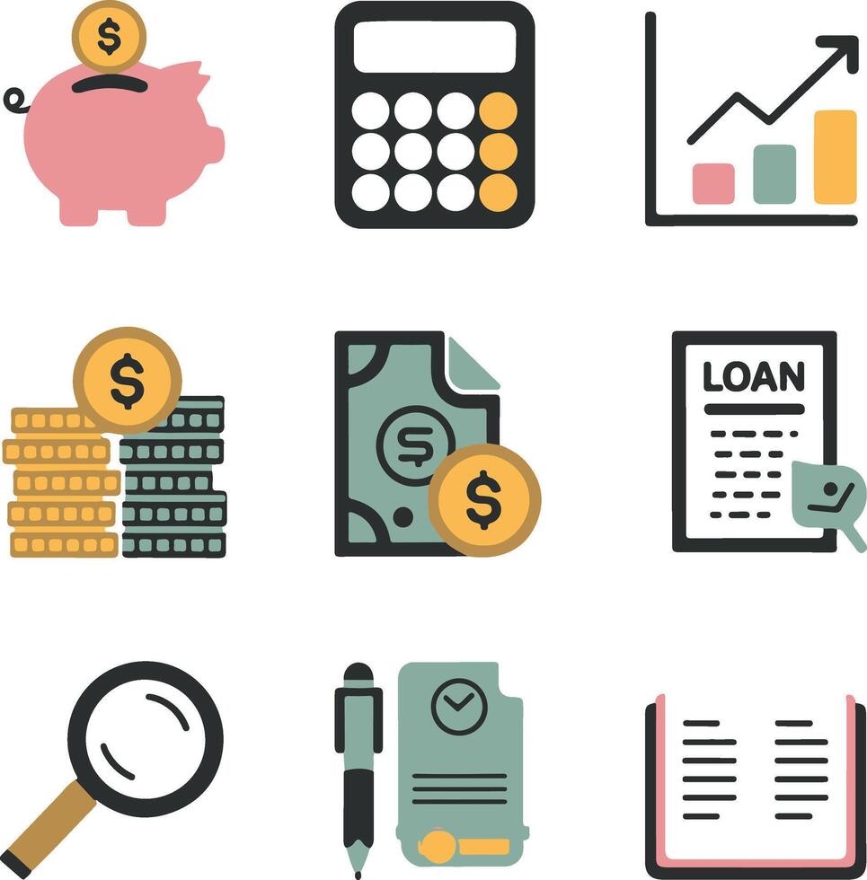 A set of nine financial management icons vector