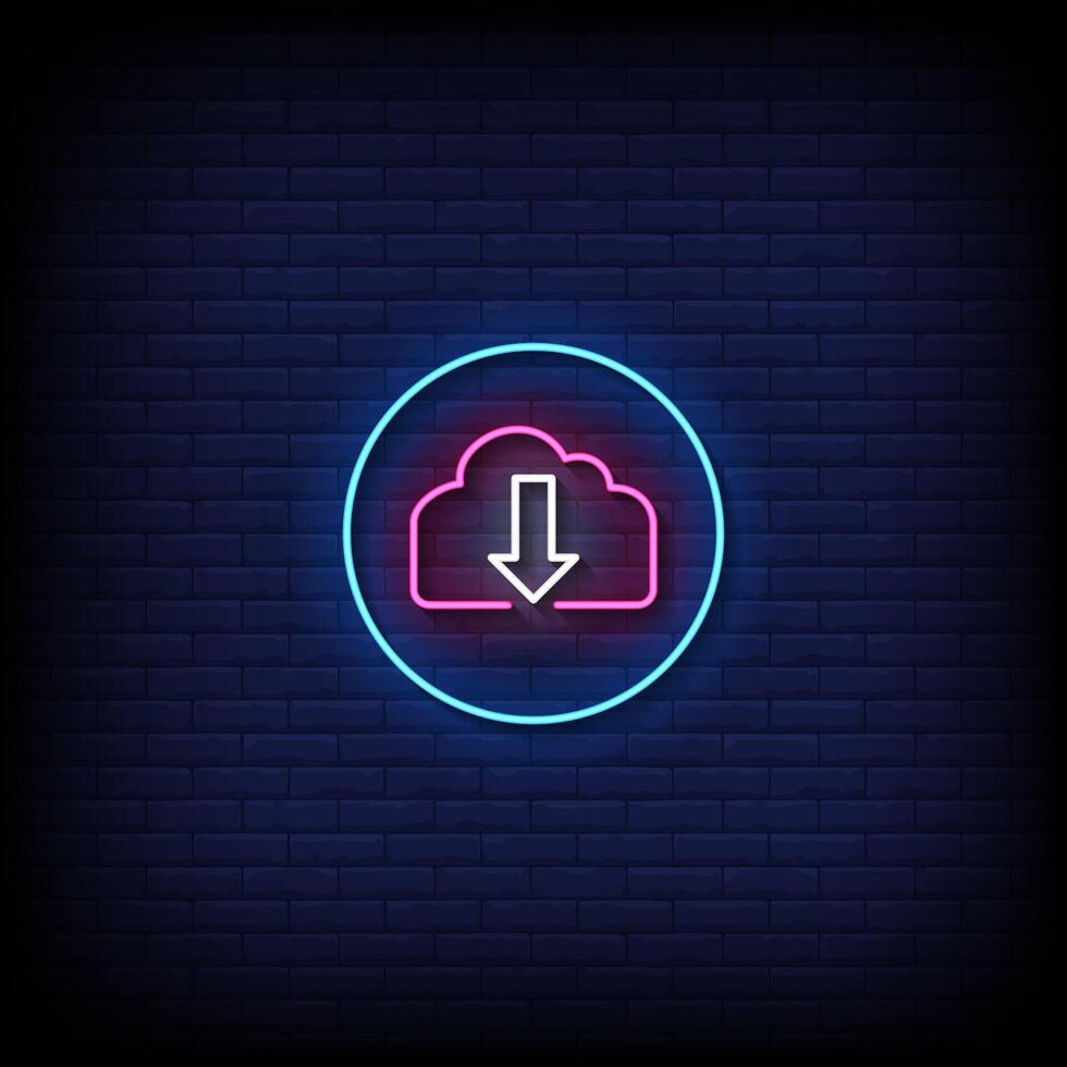 icon upload neon sign with brick wall background vector